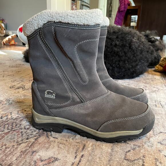Sorel Water Fall Waterproof Gray Suede Boots WOMEN'S SZ 9 Winter Boots EUC - Picture 2 of 9